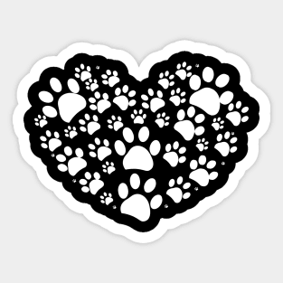 White dog paw print made of heart Sticker